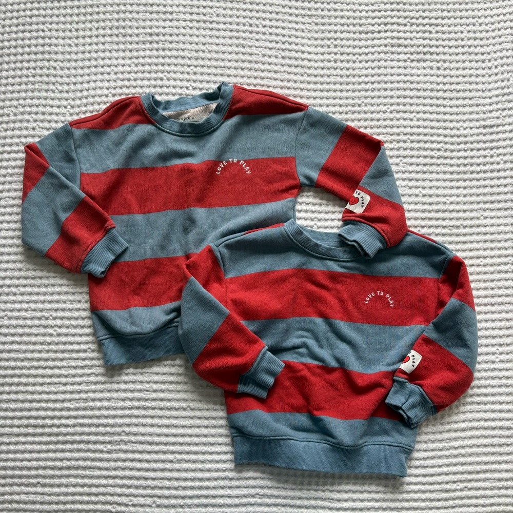 NWOT Cat & Jack Matching Sibling Sweatshirts Love To Play Stripe Bundle 3T & 5T